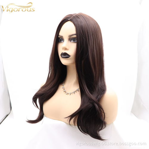 Vigorous brown mono premium high quality straight wave long wholesale black women synthetic hair wigs none lace front